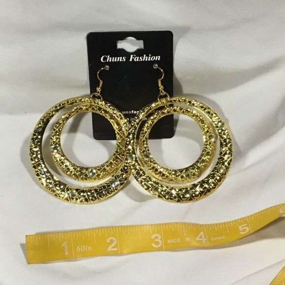 Gold Tone Embellished Double Hoop Earrings (UC3) - Picture 1 of 4